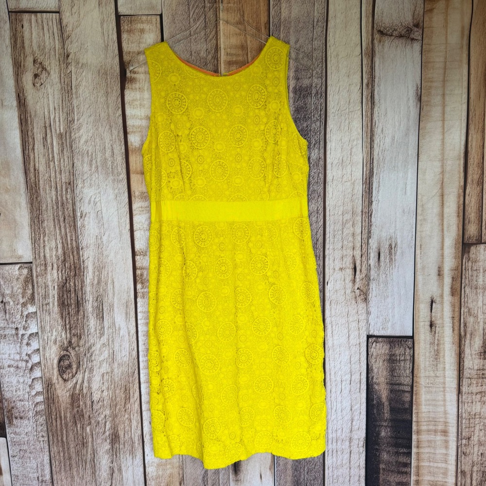 Boden Dress Yellow Lace Eyelet Fit Flare Spring Summer Classic Sun US 12 Long